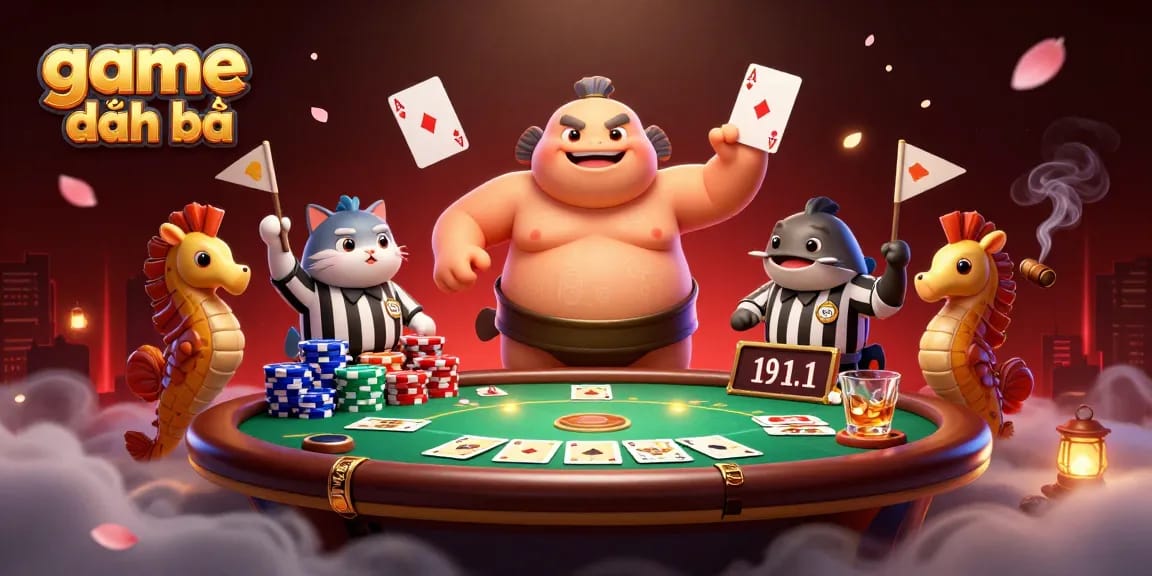 Game đánh bài action illustrated with lively characters in a vibrant, underwater casino setting.