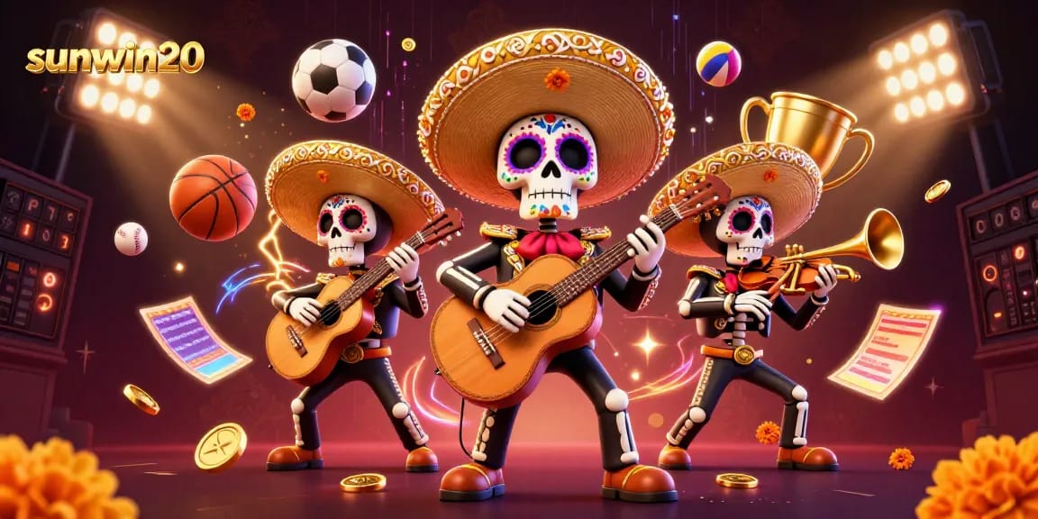 Join the excitement with sunwin20 featuring a lively mariachi band amidst sports betting elements.