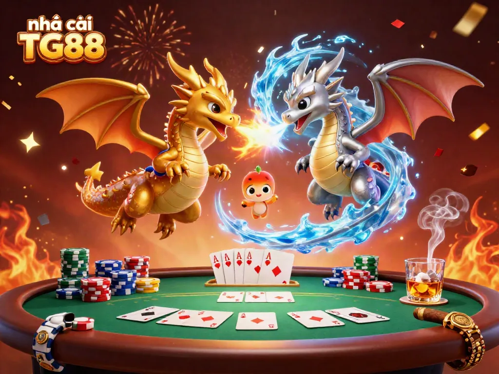 Engage with nhà cái TG88 through a mesmerizing clash of fire and ice in this vibrant casino scene.