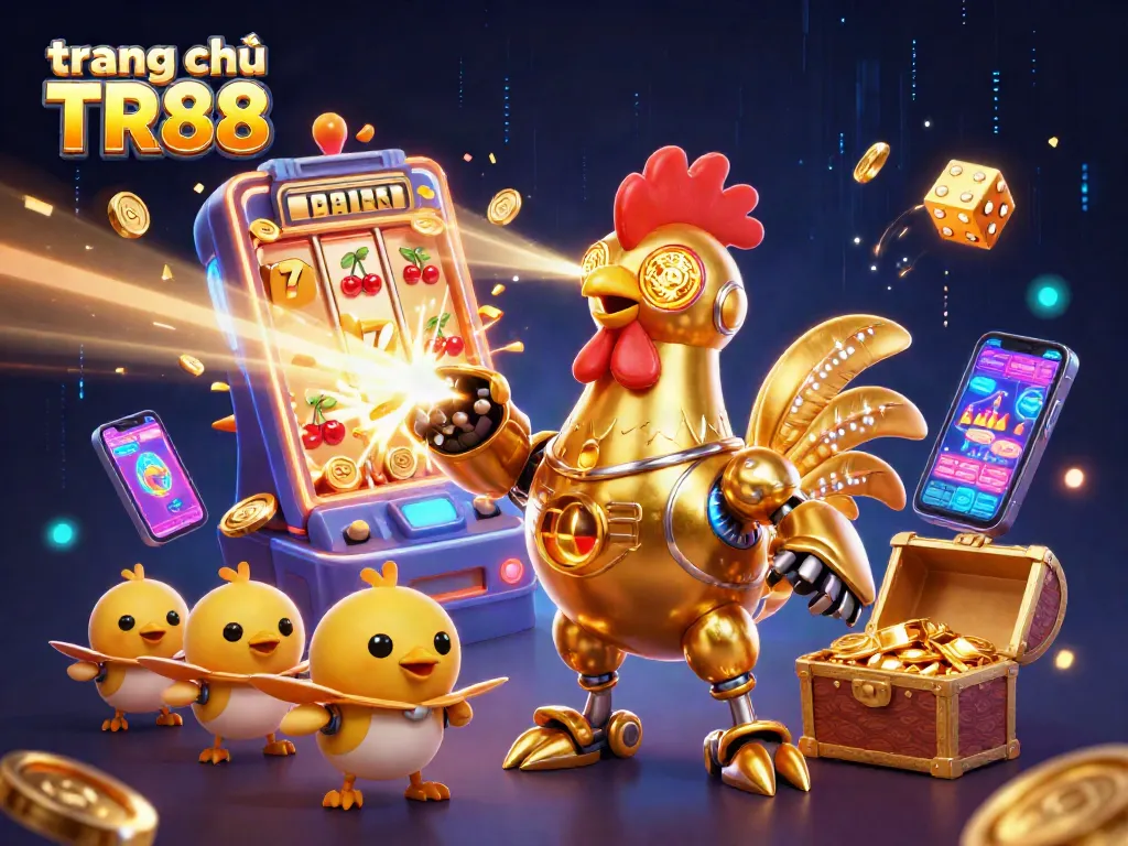 Experience the thrill at trang chủ TR88 with a vibrant 3D casino scene bursting with action.