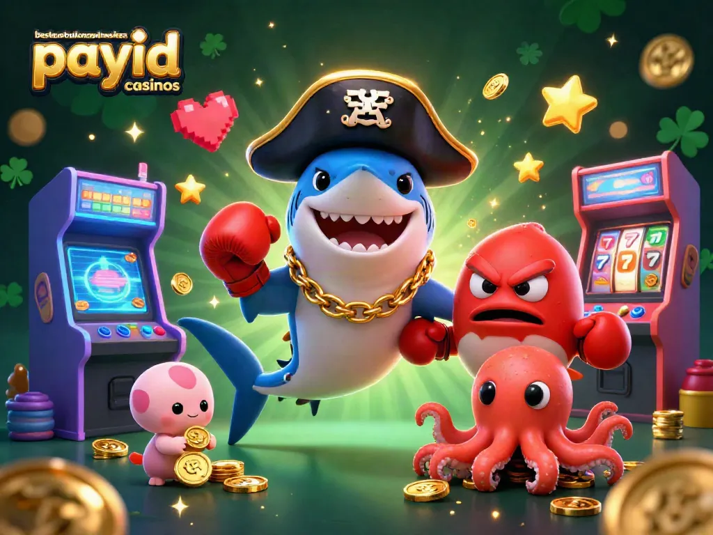 Dynamic 3D illustration featuring characters in the scene that represents bestaustraliancasinosites.com payid casinos with arcade game elements.