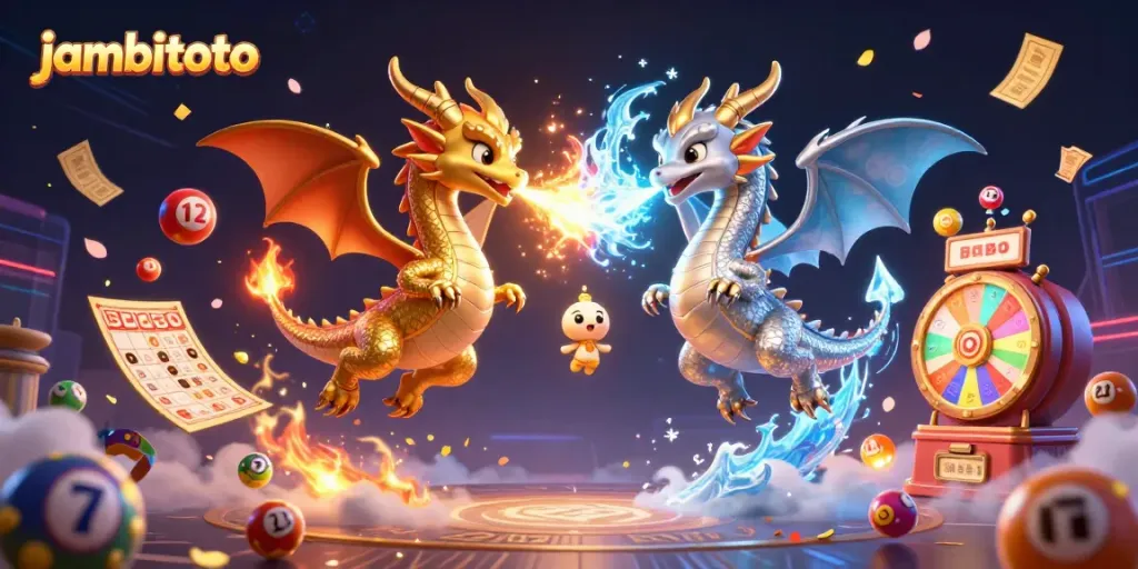 Engage with JambiToto's vibrant gaming universe featuring dynamic dragons and lottery elements.