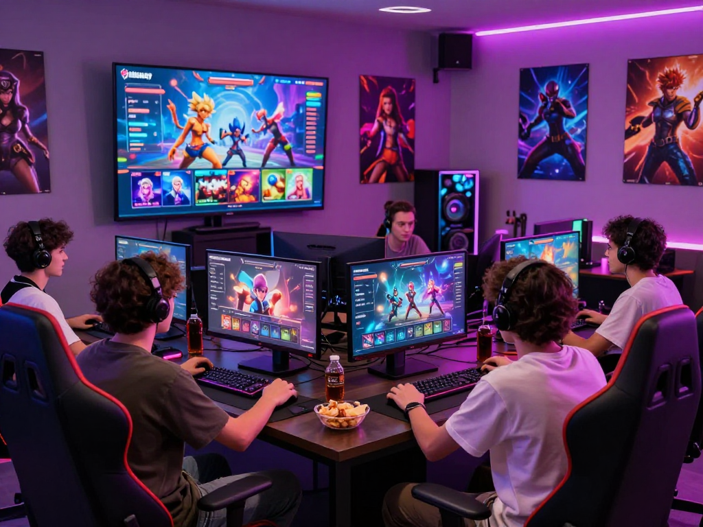 Engaging scene depicting young adults immersed in online sex games, showcasing vibrant graphics and a lively gaming atmosphere.