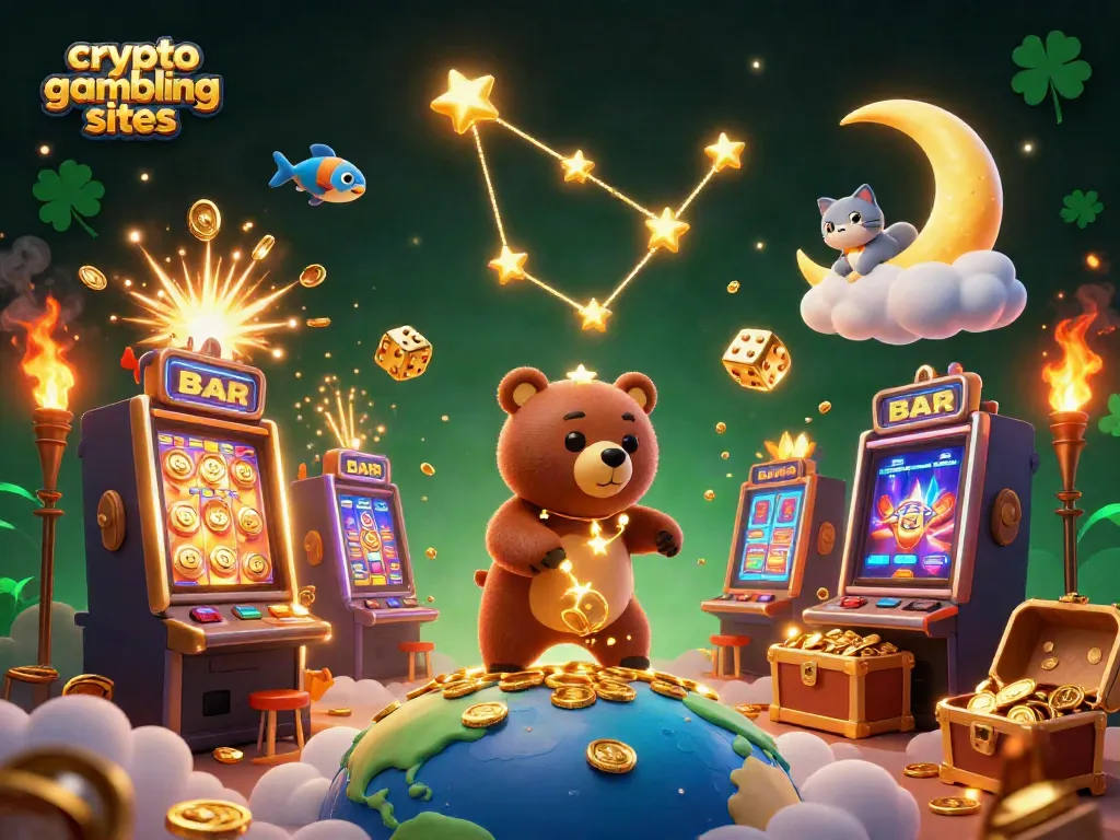 Engaging scene showcasing the magic of crypto gambling sites with starry characters and casino elements.