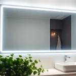 Admiring an elegant led mirror in a modern bathroom setting with ambient lighting.