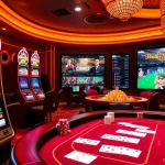 Experience U888 link mới at a luxury virtual casino with vibrant slot machines and engaging poker tables.