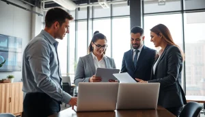 Quickplus Business Consultants collaborating in a modern office environment.