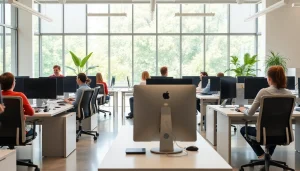Efficient work atmosphere in a Typing Center showcasing professionals engaged in typing tasks.