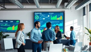 Enhance b2b competitive intelligence through collaborative team efforts in a high-tech office.