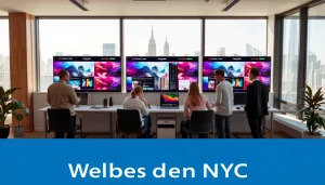 Innovative professionals collaborating on Website design NYC in a modern office.