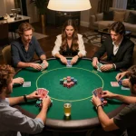 Go8 poker night with friends engaged in thrilling gameplay, vibrant chips, and strategic moves