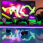 Experience immersive sound with the PRO60 Gaming Earbuds on a modern gaming desk.