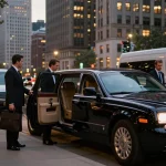 Plainfield to Midway limo service featuring a luxury Lincoln Continental in Chicago with professional chauffeur opening the door.