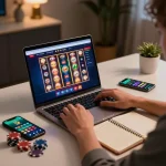 Engaging in dynamic online gambling at a modern man club setup with casino games.