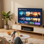 Enjoy seamless IPTV Smarters experience in a cozy living room setup with a flat-screen TV and snacks.