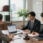 Company lawyer Richmond Hill Ontario advising clients on corporate law in a professional office.