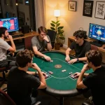 Players explore strategy at MB66 during an intense online poker game in a modern home setup