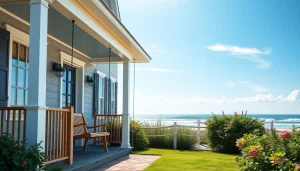 Showcase a stunning cape cod home with a welcoming porch against a coastal backdrop.