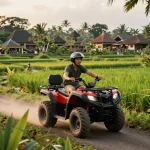 Bali tour ATV adventure through jungles and rice fields, showcasing the thrill of off-road exploration.