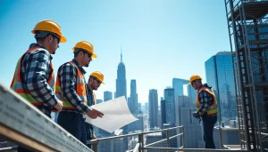 Construction team of New York City General Contractor collaborating on a high-rise project.