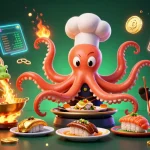 Experience Zbet's vibrant casino scene with an octopus chef and mystical dragon creating winning dishes.