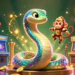 Engage with TOPBET's vibrant 3D casino scene featuring a playful monkey king, a rainbow serpent, arcade elements, and dynamic game action.