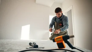 Technician performing spray foam removal near me in a bright and clean environment.