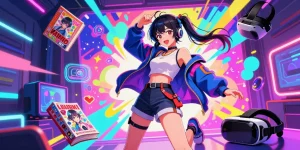AI ecchi inspired character in a vibrant digital art scene, showcasing anime style and modern gaming culture.