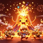 Experience thrilling rewards with qs88 showcasing a triumphant volcano erupting treasure in an exciting casino scene.