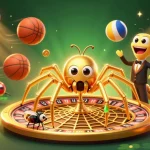 Experience the excitement of bj88 with a golden spider and sports balls in a vibrant online casino setting