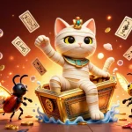 Experience the excitement of okwintv with an Egyptian mummy cat in a vibrant casino scene.
