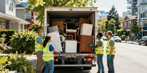 Efficient junk removal service in Vancouver, showcasing Go Junk Go team loading furniture and appliances.