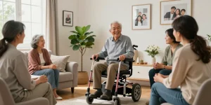 Buy nobility aids in a warm home setting with family support and mobility accessories.