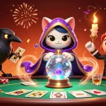 Engage with net88's thrilling poker scene featuring mystical characters and vibrant casino elements.