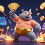 Experience thrilling wins with 11WIN as a rhinoceros beetle champion triumphs in a dynamic casino scene.