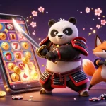 79king engages players with a vibrant, dynamic scene of a samurai panda and ninja fox in a colorful casino.
