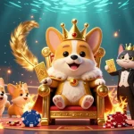 Engage in exciting gaming adventures at jorkpoplil with a royal corgi surrounded by vibrant casino elements.